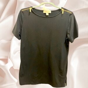 Michael Kors Black Blouse With Gold Hardware with Zippered Sleeves